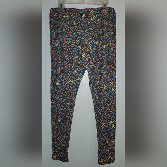 LuLaRoe Tall Curvy TC Leggings blue orange geometric design - Picture 2 of 9